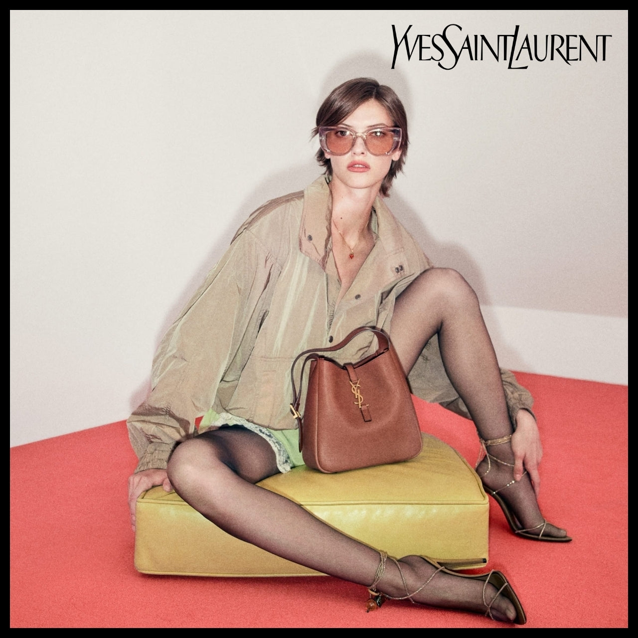 【Saint Laurent】Crinkled Canvas Windbreaker MARRON GLACE