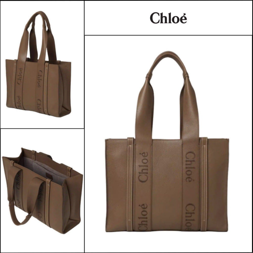 【Chloe】Woody Medium Tote Bag Dark Nut