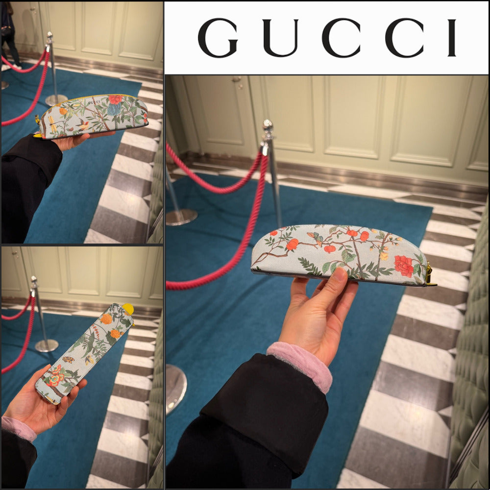 【GUCCI】Tian Flower Calf Leather Pencil Case LIGHT BLUE
