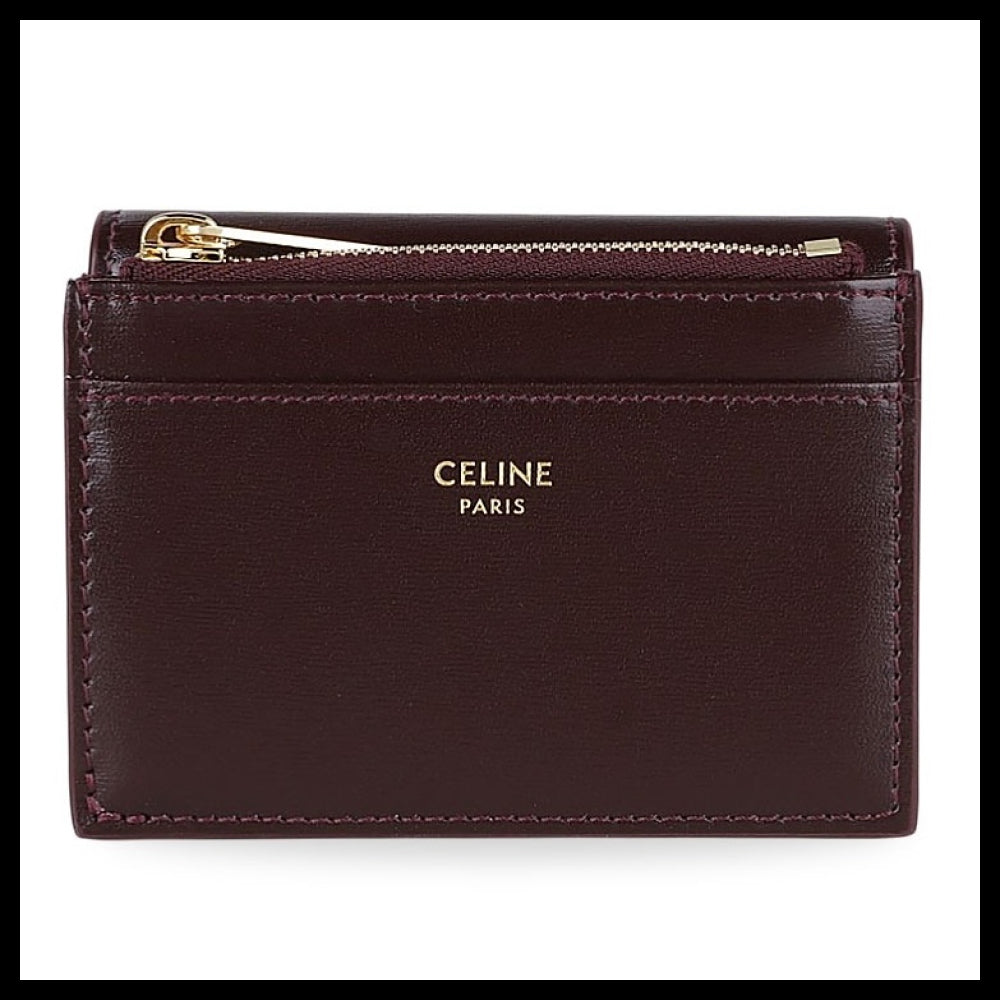 【CELINE】Triomphe Compact Coin Pocket Wallet Burgundy