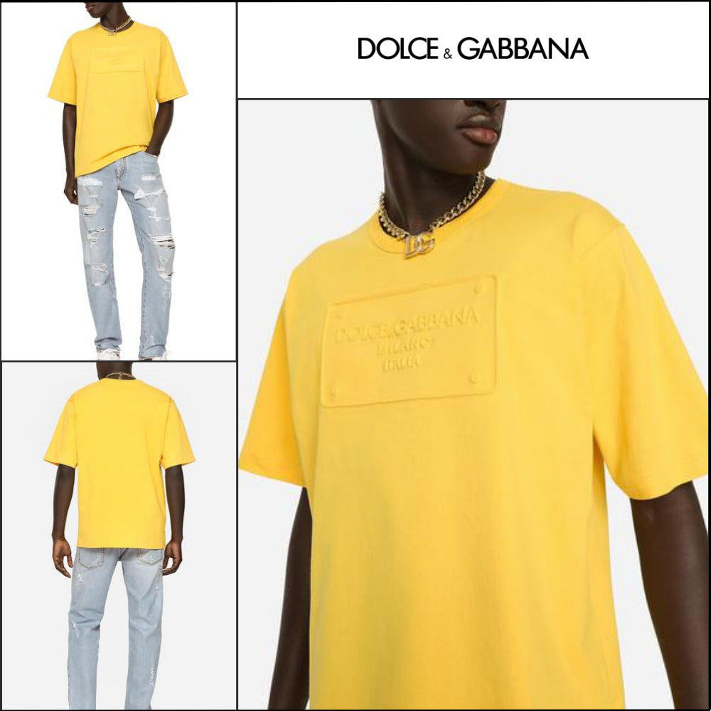 【Dolce&Gabbana】COTTON T SHIRT EMBOSSED LOGO YELLOW