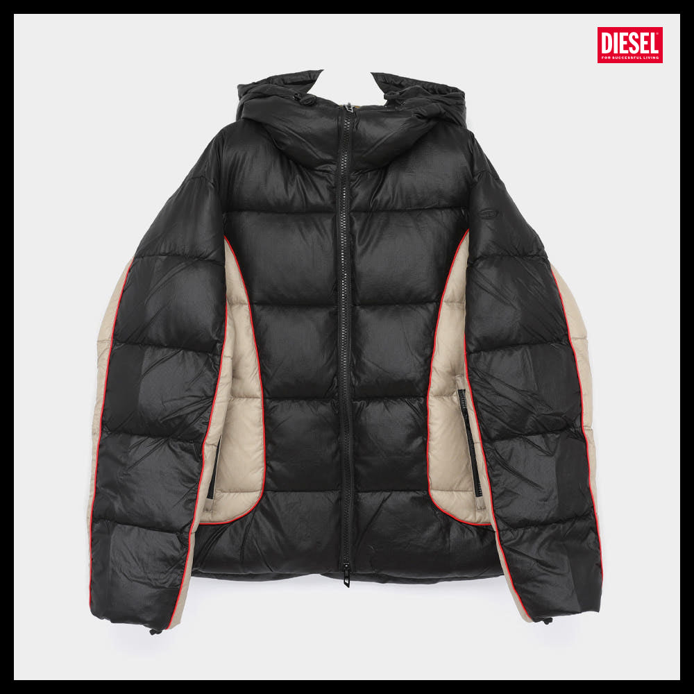 【DIESEL】Shiny ripstop hooded puffer jacket