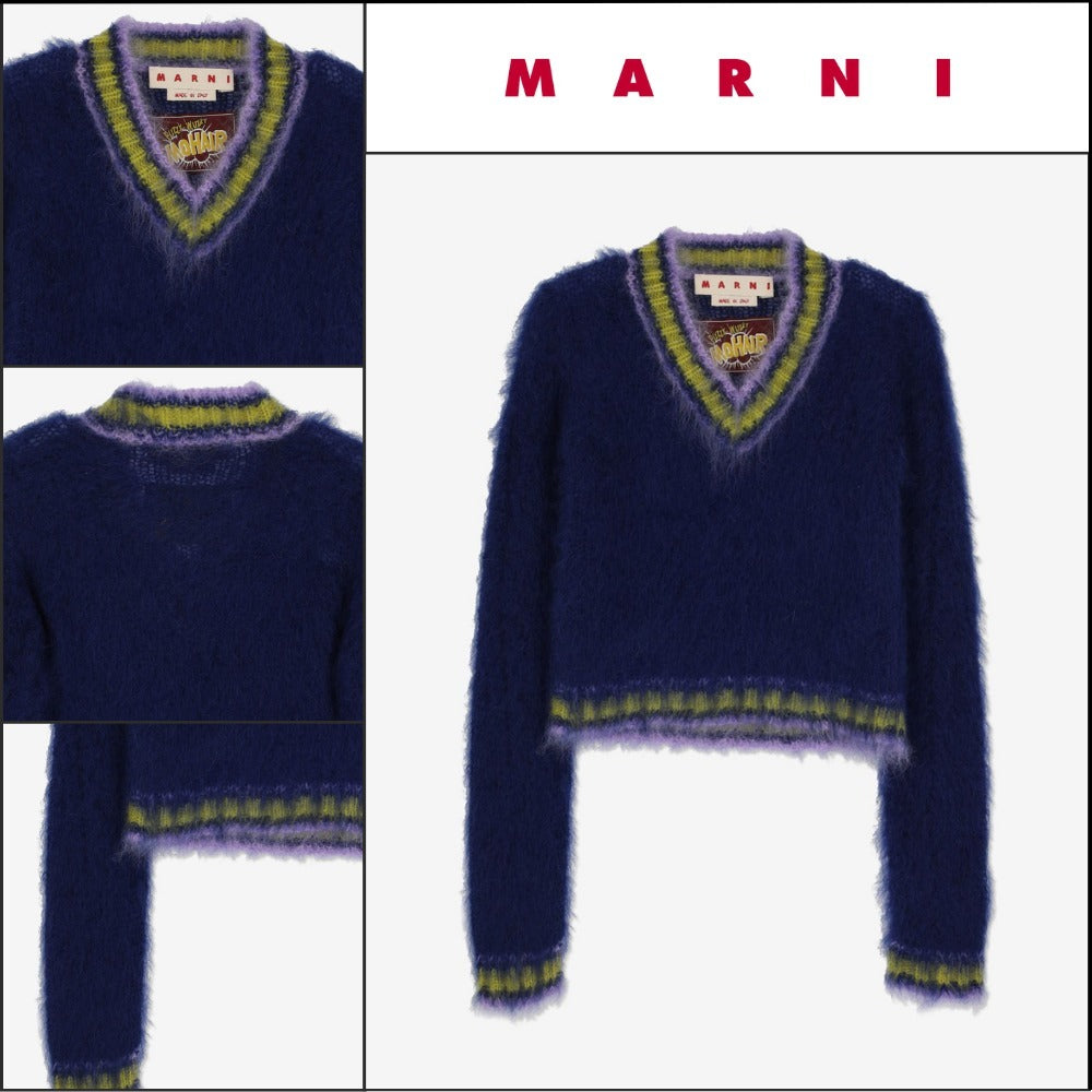 【MARNI】Vネック モヘア ニット ロイヤル ブルー