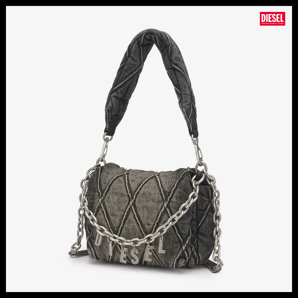 【DIESEL】Charm-D-S Denim Shoulder Bag - Black