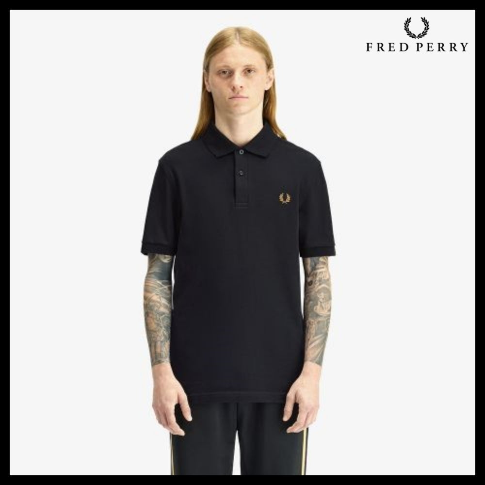 【FRED PERRY】Plain Fred Perry Shirt Black Dark Caramel