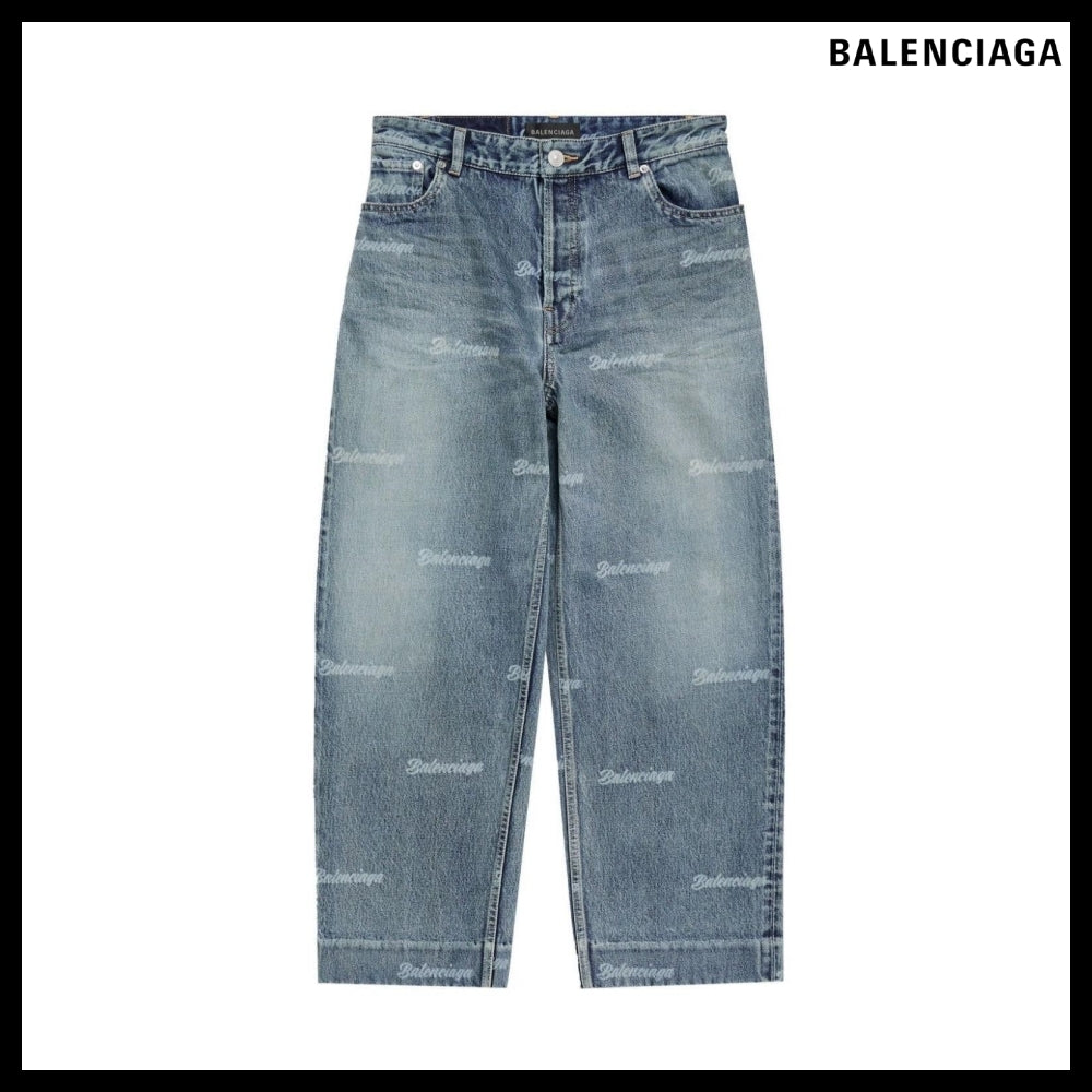 【BALENCIAGA】Girly Allover Cropped Jeans Pants Blue