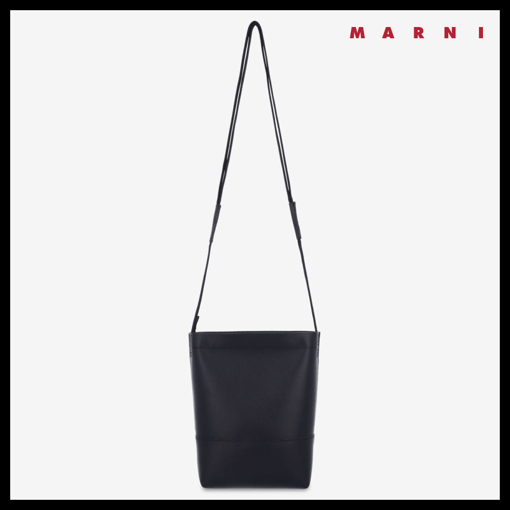 【MARNI】Logo strap crossbody bag black