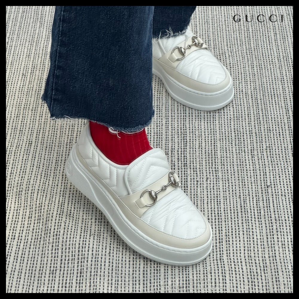 【GUCCI】Horsebit Matelasse Calf Leather Women’s Sneakers