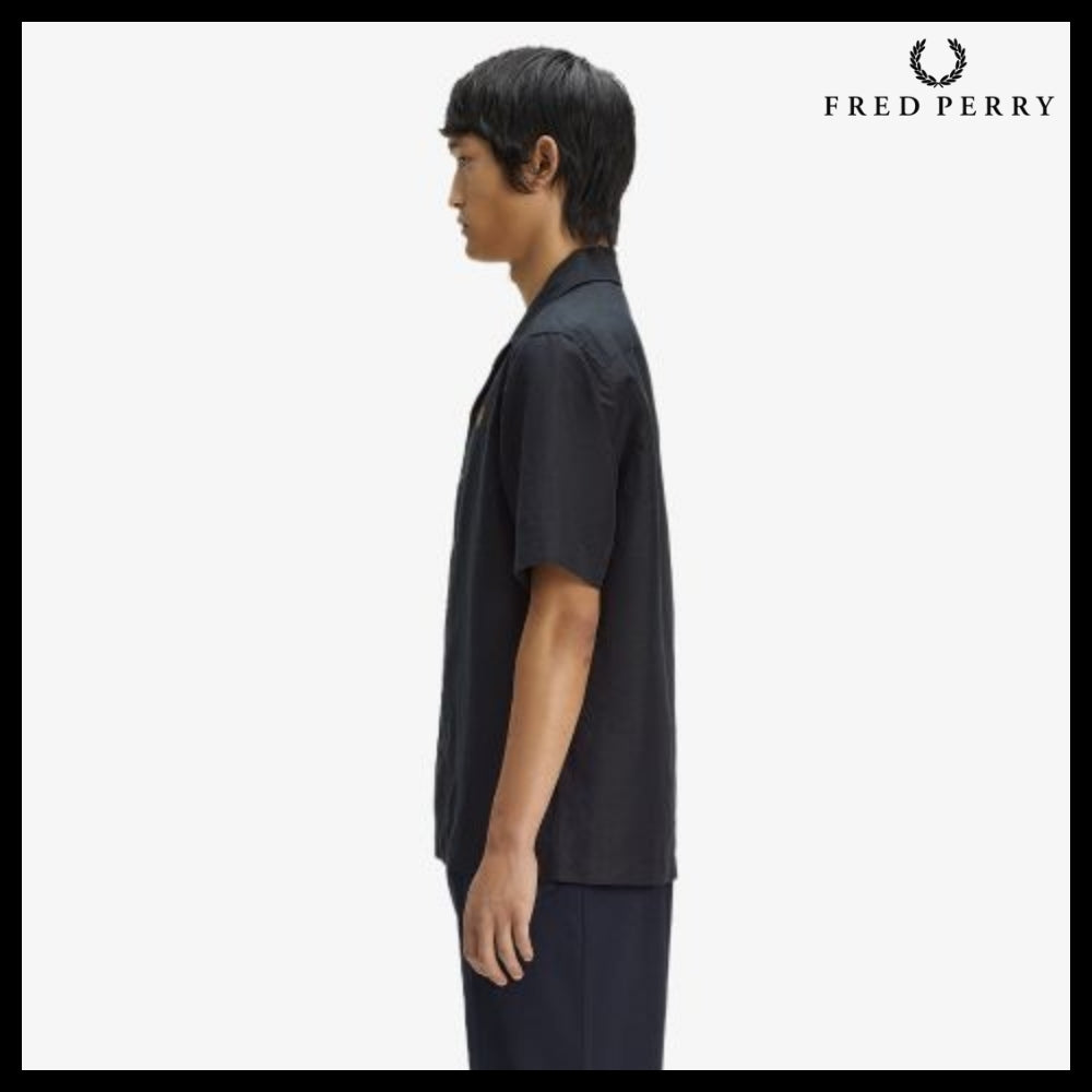 【FRED PERRY】Linen Blend Revere Collar Shirt Black