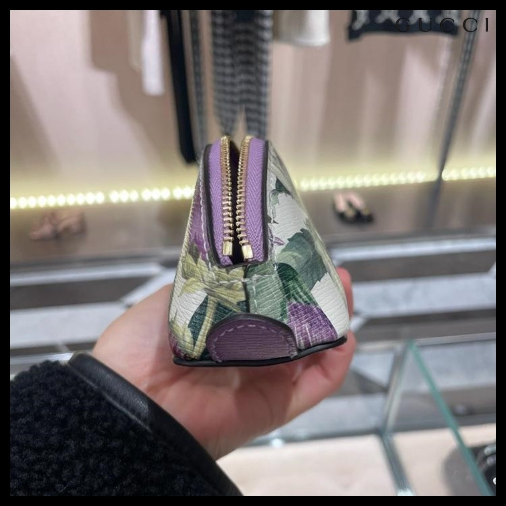【GUCCI】Flower Leather Logo Pencil Case VIOLET MULTI