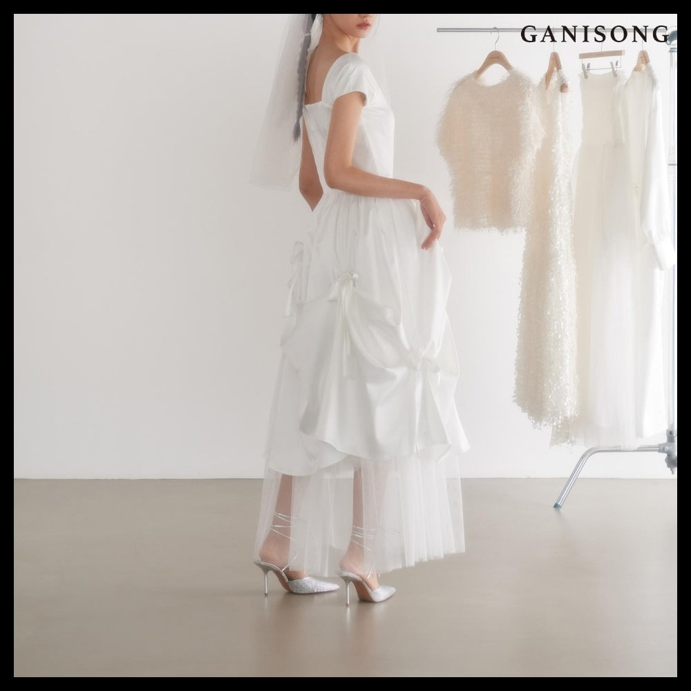 【GANISONG】Bridal Bow Bow Dress White