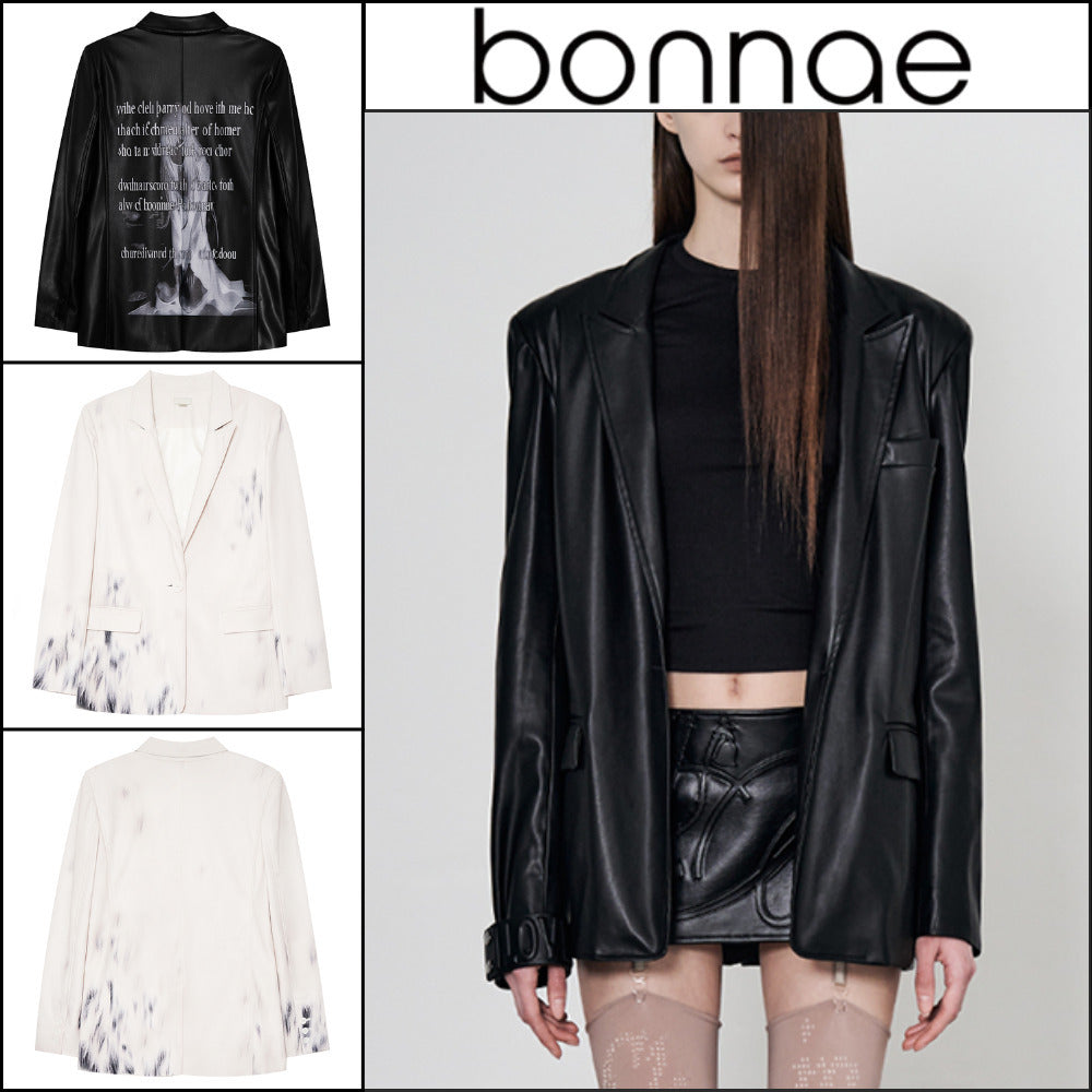 【Bonnae】Faux Leather Blazer 2Colors