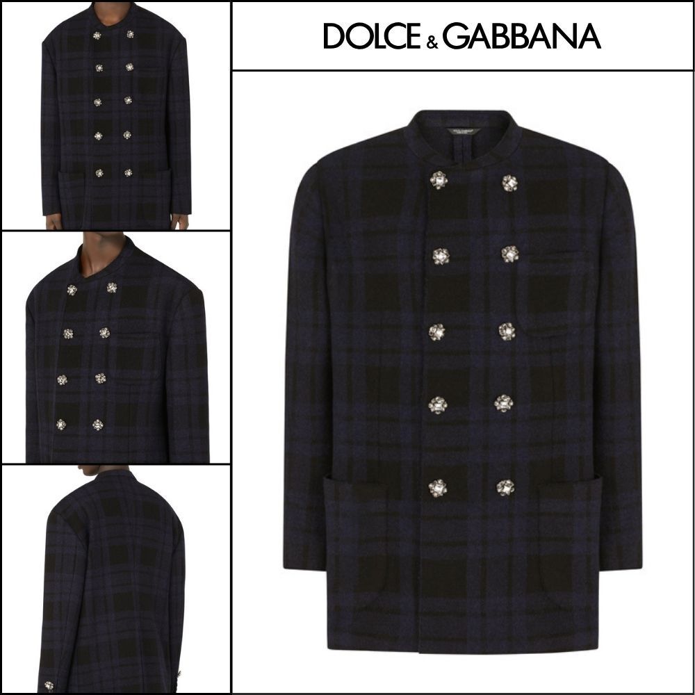 【Dolce & Gabbana】DOUBLE-BREASTED CHECKED JERSEY JACKET