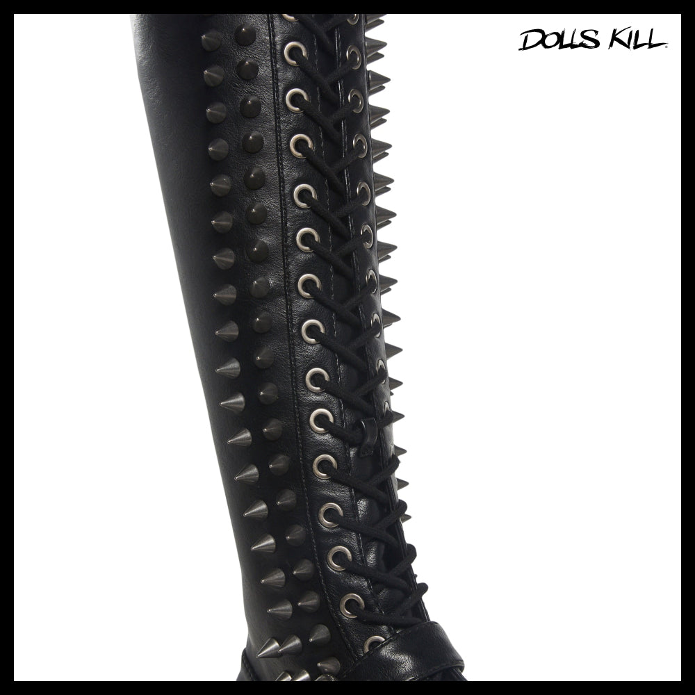 ◆DOLLS KILL◆DARKER WAVS Spiked Knee High Lace Up Boots