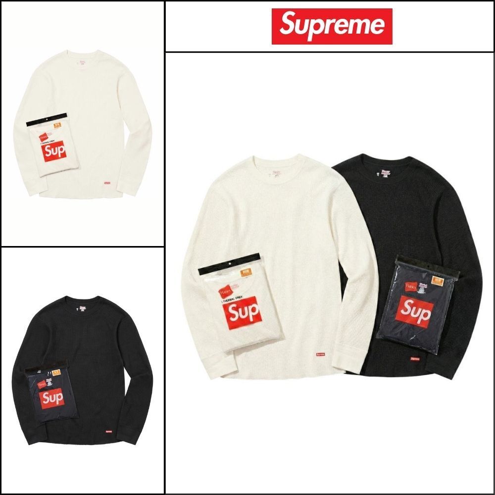 【Supreme】Hanes Thermal Crew Natural Black 1 Pack