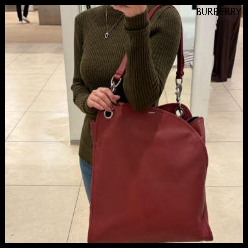 【Burberry】Shield Twin Logo Leather Tote Bag Rust