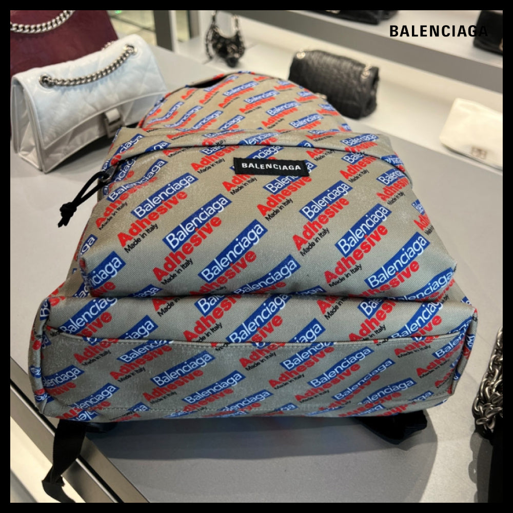 【BALENCIAGA】Explorer Adhesive Canvas Backpack Beige Blue