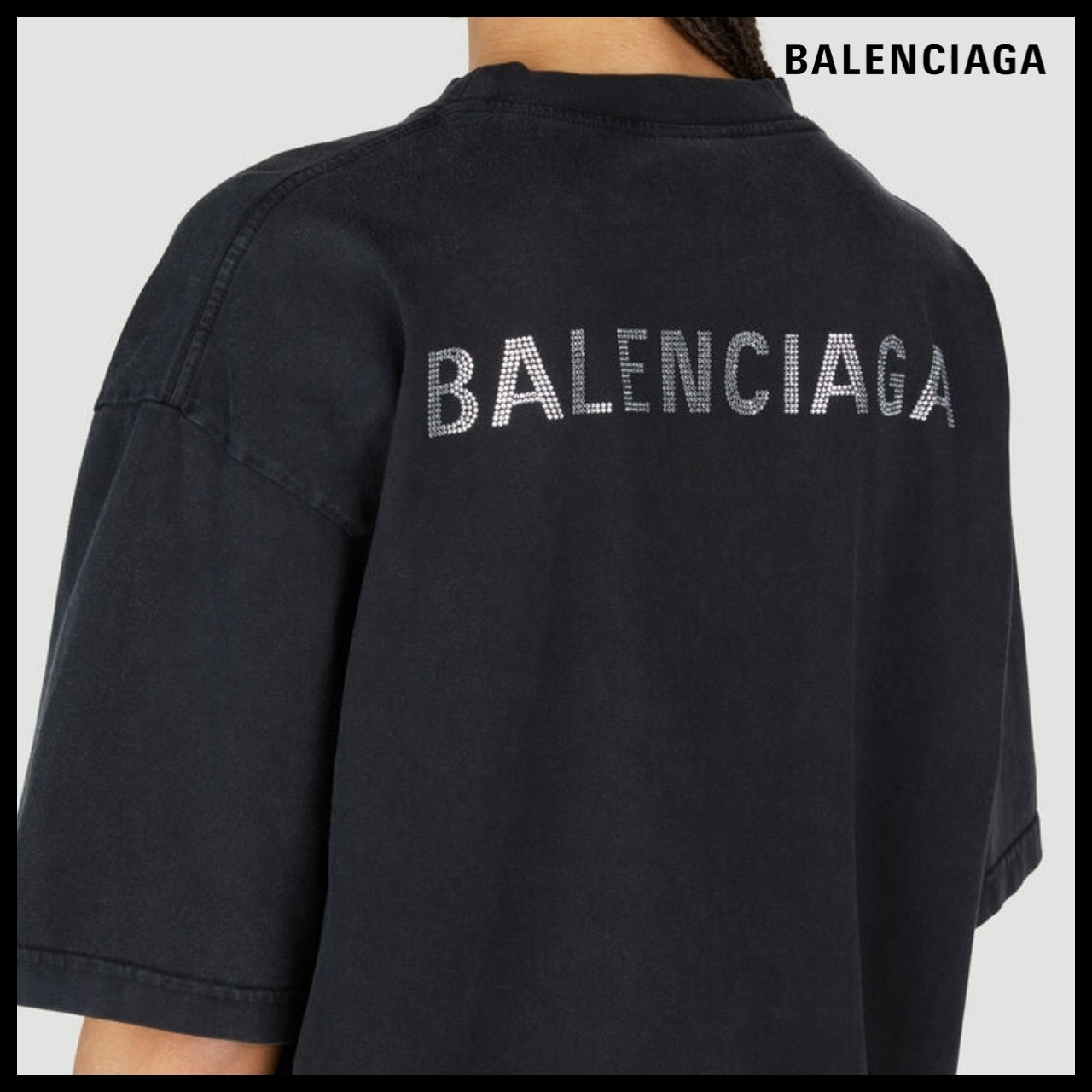 【BALENCIAGA】Crystal Embellished Logo Large Fit T-Shirt