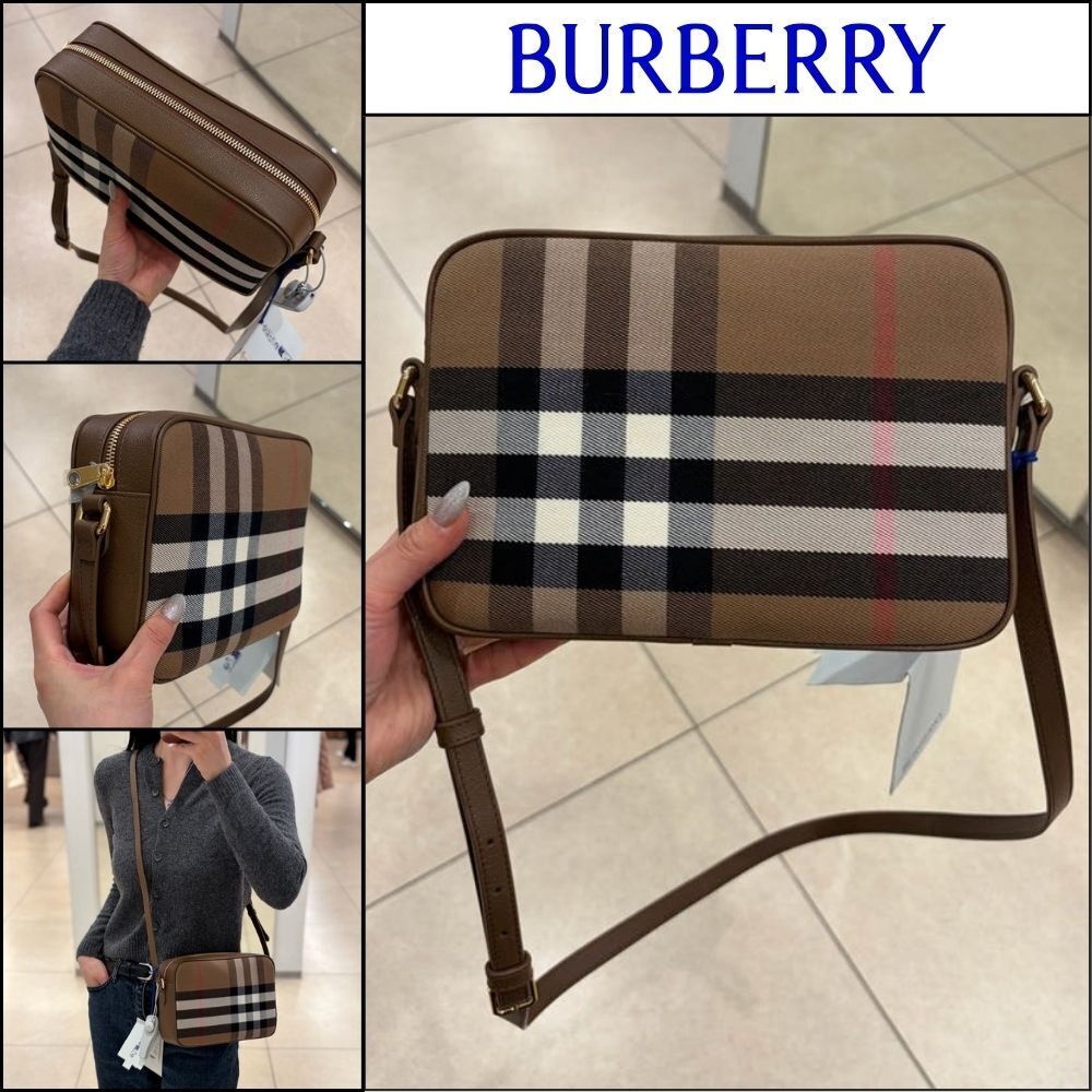 【Burberry】New House Check Leather Large Camera Bag Earth