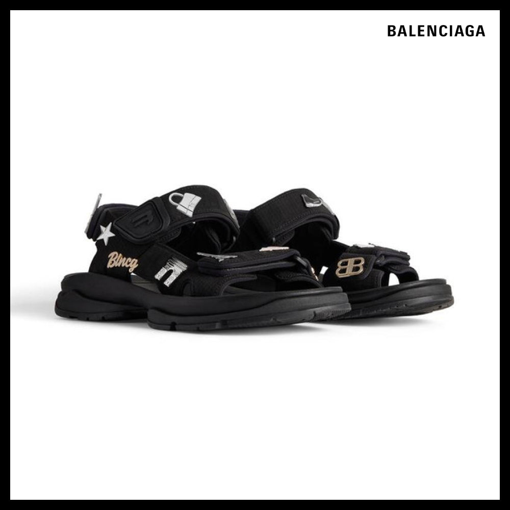 【BALENCIAGA】Tourist Sandals with Pins Black