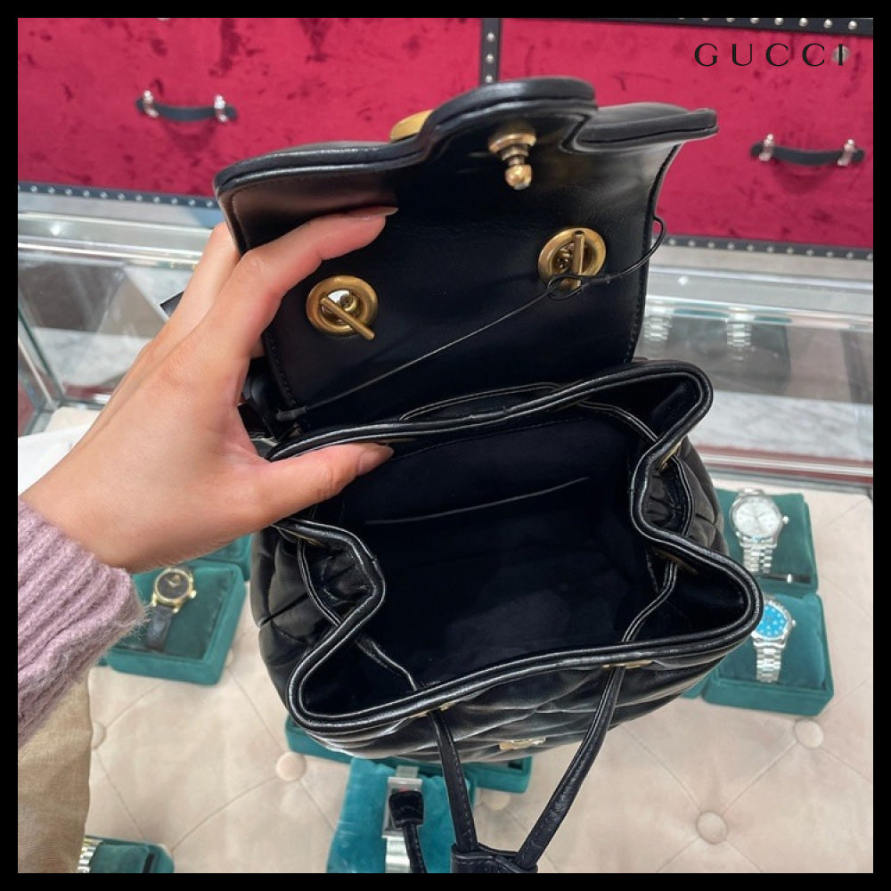 【GUCCI】Marmont Chevron Matelasse Nappa Backpack Black