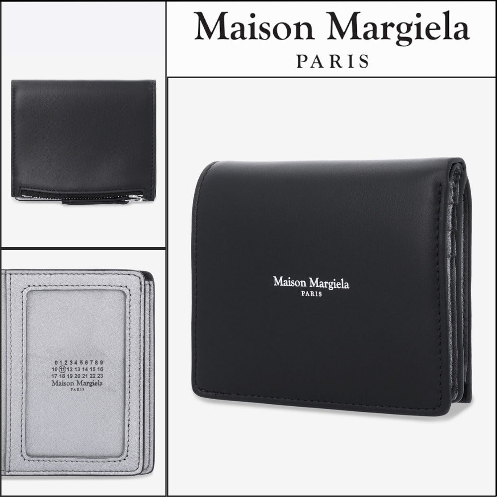 【Maison Margiela】Logo Flip Flap Bi Fold Wallet Black