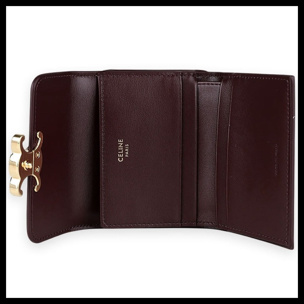 【CELINE】Triomphe Compact Coin Pocket Wallet Burgundy
