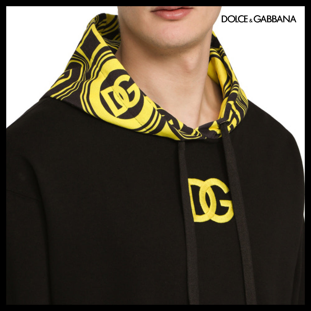 【Dolce & Gabbana Jersey Hoodie with DGPrint and Embroidery