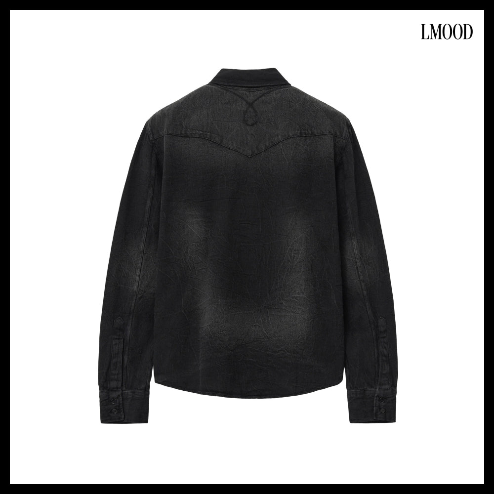【LMOOD】Fog Denim Shirt Crack Black