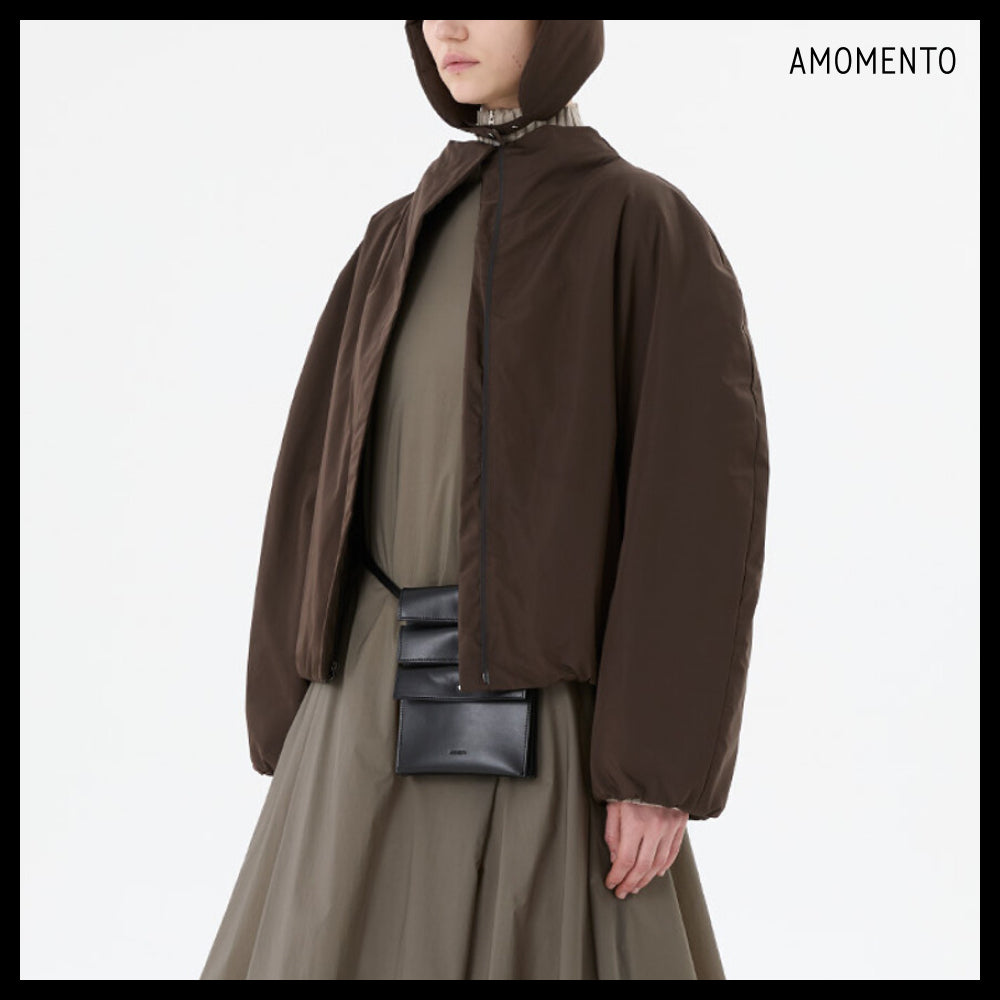 【AMOMENTO】Taffeta Padded Raglan Short Jumper Brown