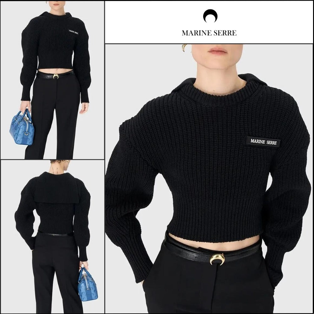【MARINE SERRE】HALF CARDIGAN KNIT SAILOR SWEATER BLACK