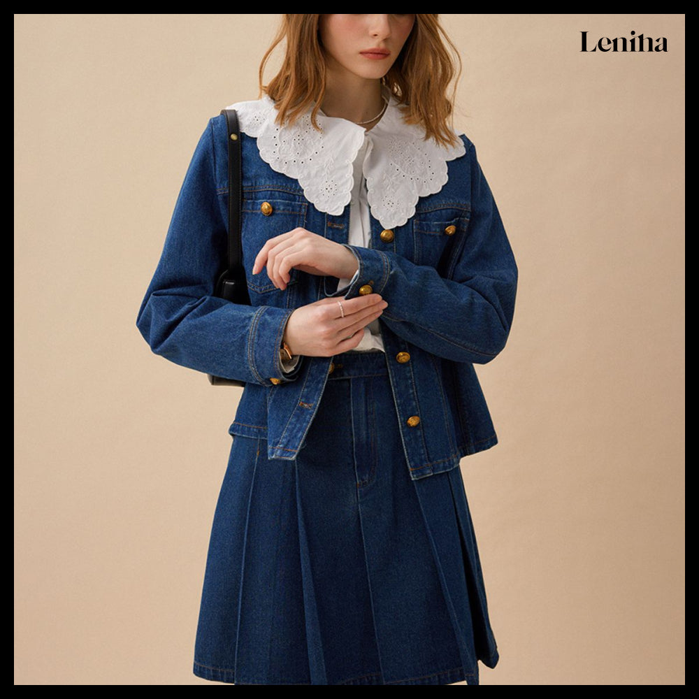 【LENINA】AUDREY Round Neck Denim Jacket
