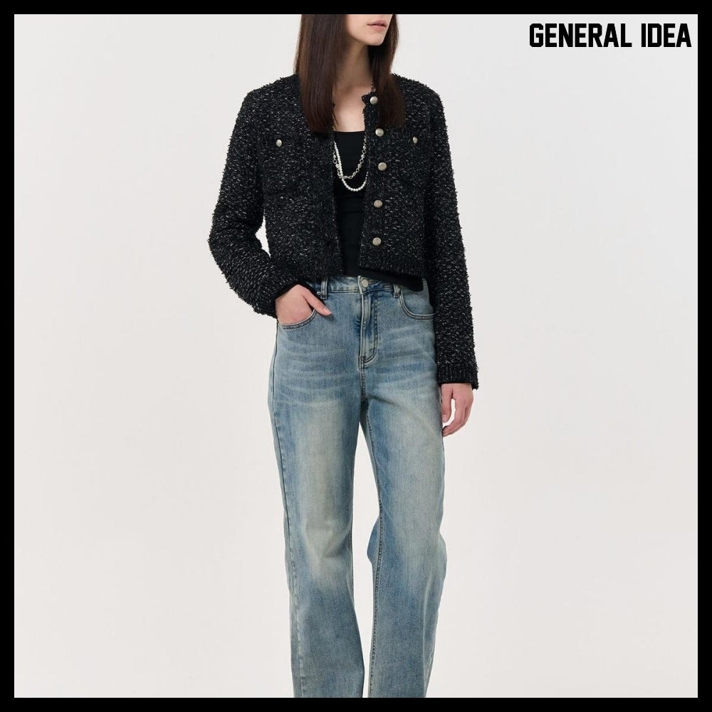 【GENERAL IDEA】Boucle Tweed Knit Jacket BLACK