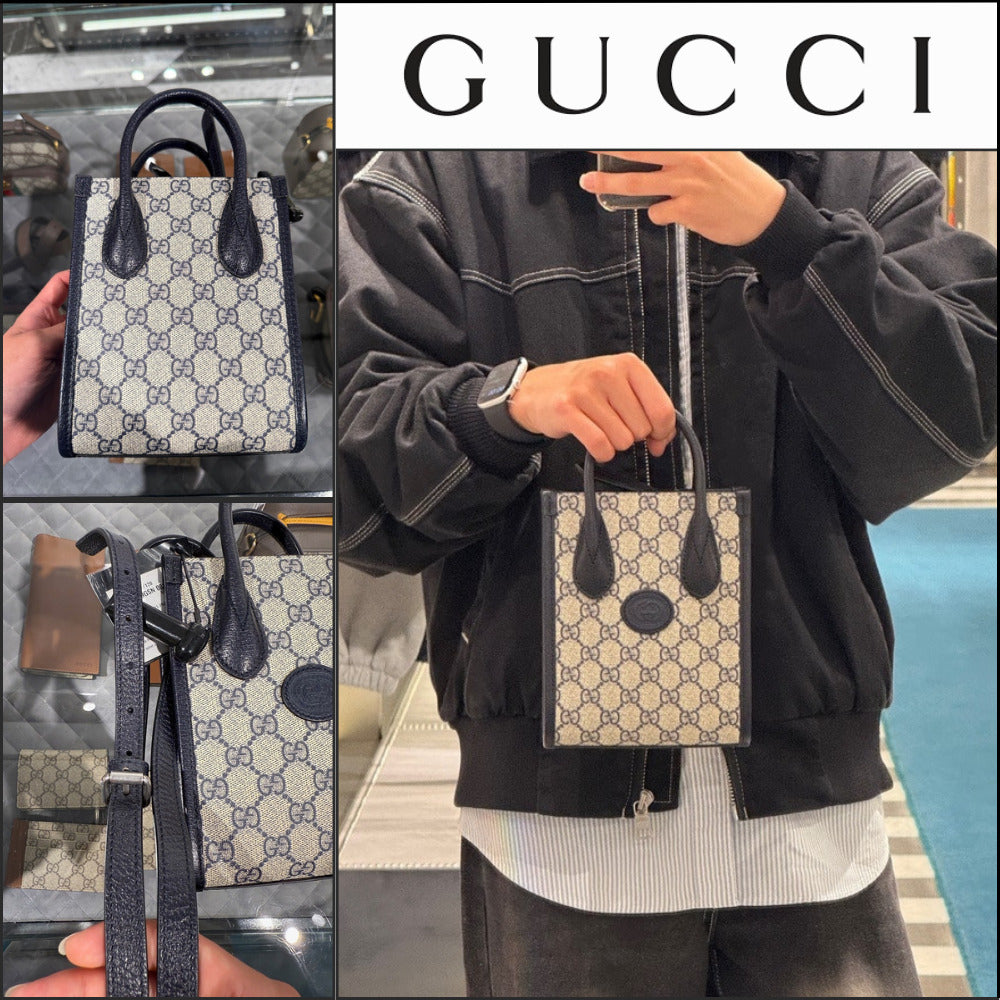 【GUCCI】GG Supreme Mini Tote Bag Beige Blue