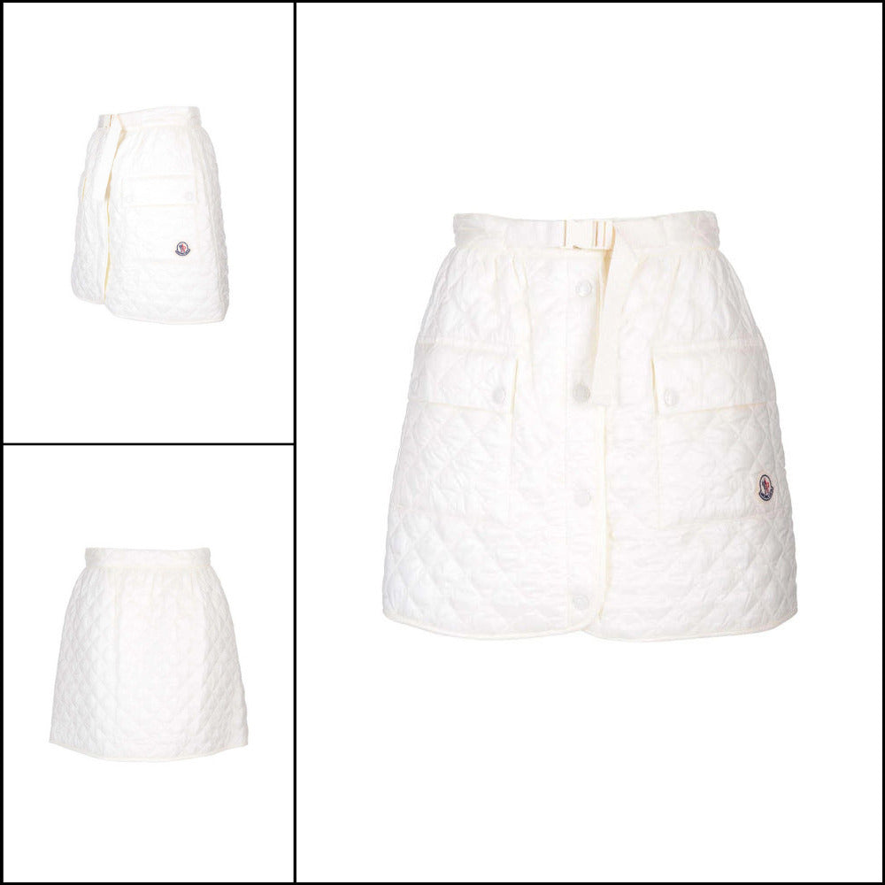 【MONCLER】Logo Quilted Mini Skirt Ivory Women