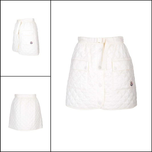 【MONCLER】Logo Quilted Mini Skirt Ivory Women