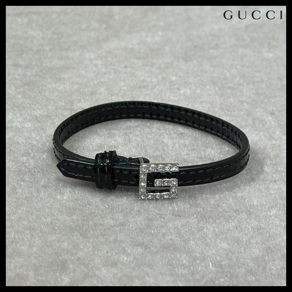 【GUCCI】 レディース レザー ブレスレット ブラック
