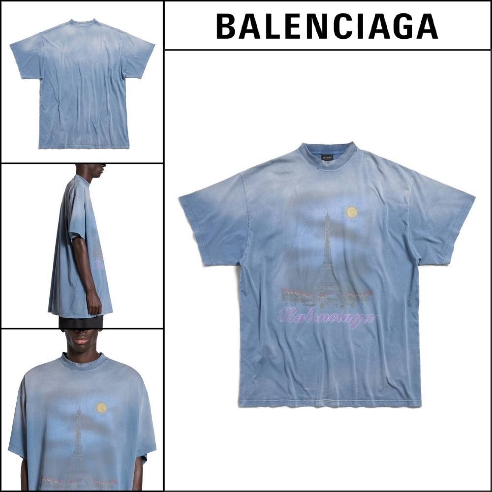 【BALENCIAGA】Moon T-Shirt Oversized Blue Vintage Jersey