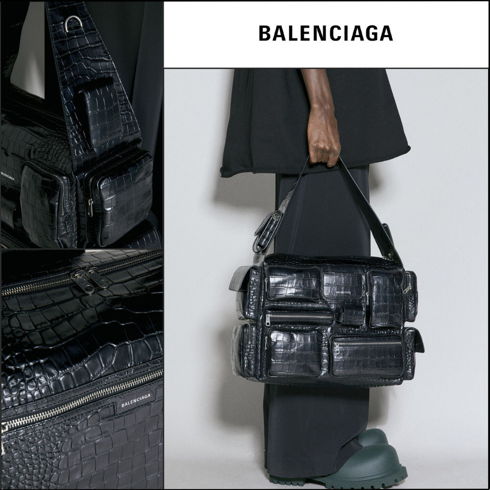 【BALENCIAGA】Superbusy Large Sling Bag Crocodile Embossed