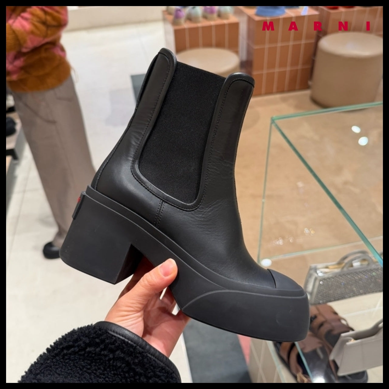 【MARNI】Logo Leather Women’s Chelsea Boots Black
