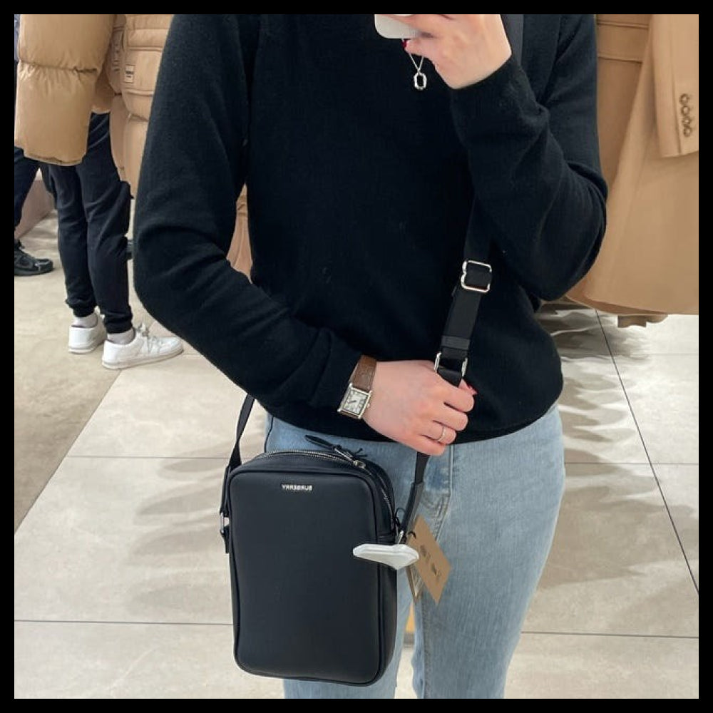 【Burberry】Paddy Simple Grain Zip Crossbody Bag Black