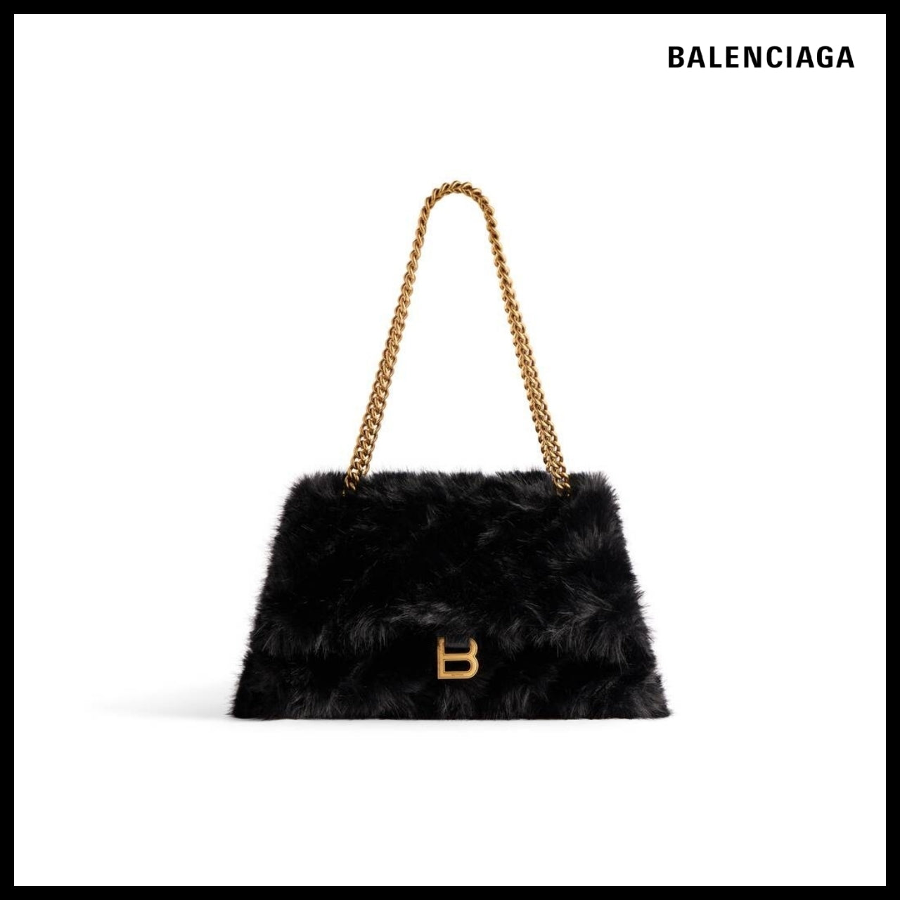 【BALENCIAGA】Crush Medium Chain Bag Fake Fur Black