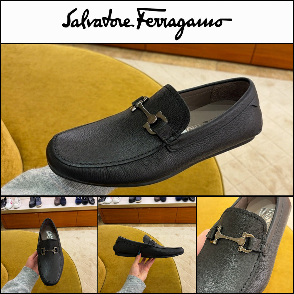 【FERRAGAMO】CANCUN 2 GANCINI LEATHER LOAFERS BLACK