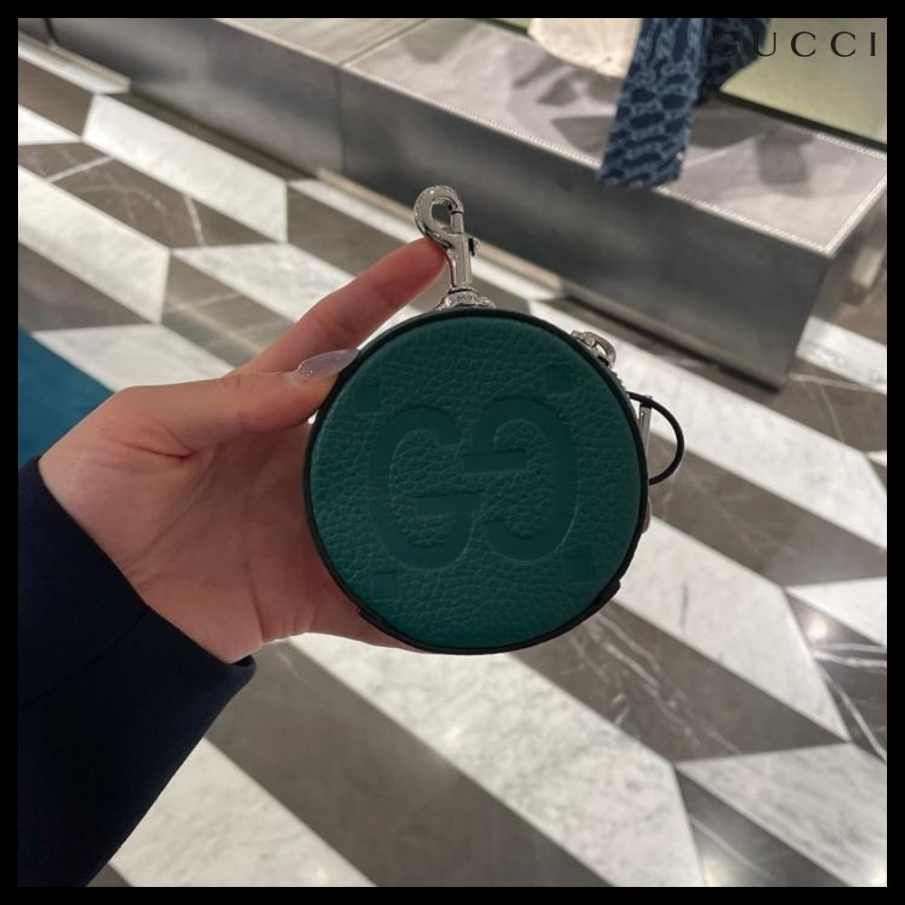 【GUCCI】PIUMA GG Jumbo Calf Keyring Coin Wallet Emerald
