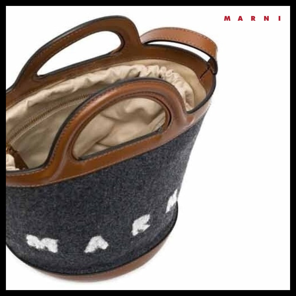 【MARNI】Felt Logo Mini Bucket Bag Dark Grey Mocha Women's