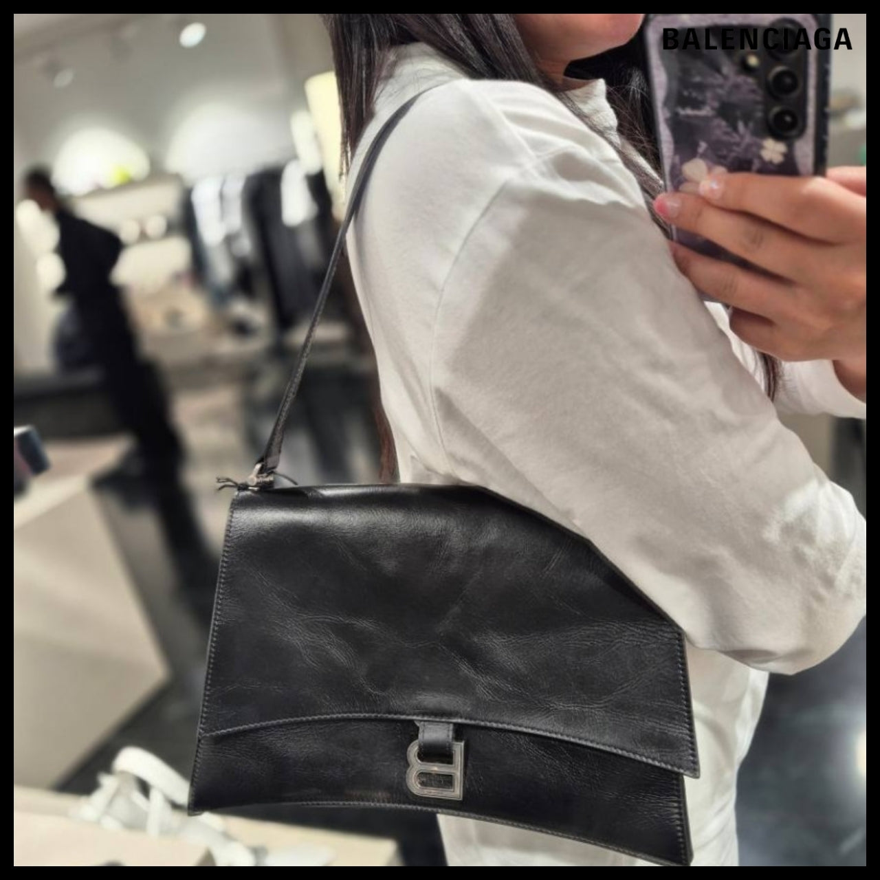 【BALENCIAGA】Crush Medium Sling Bag in Black