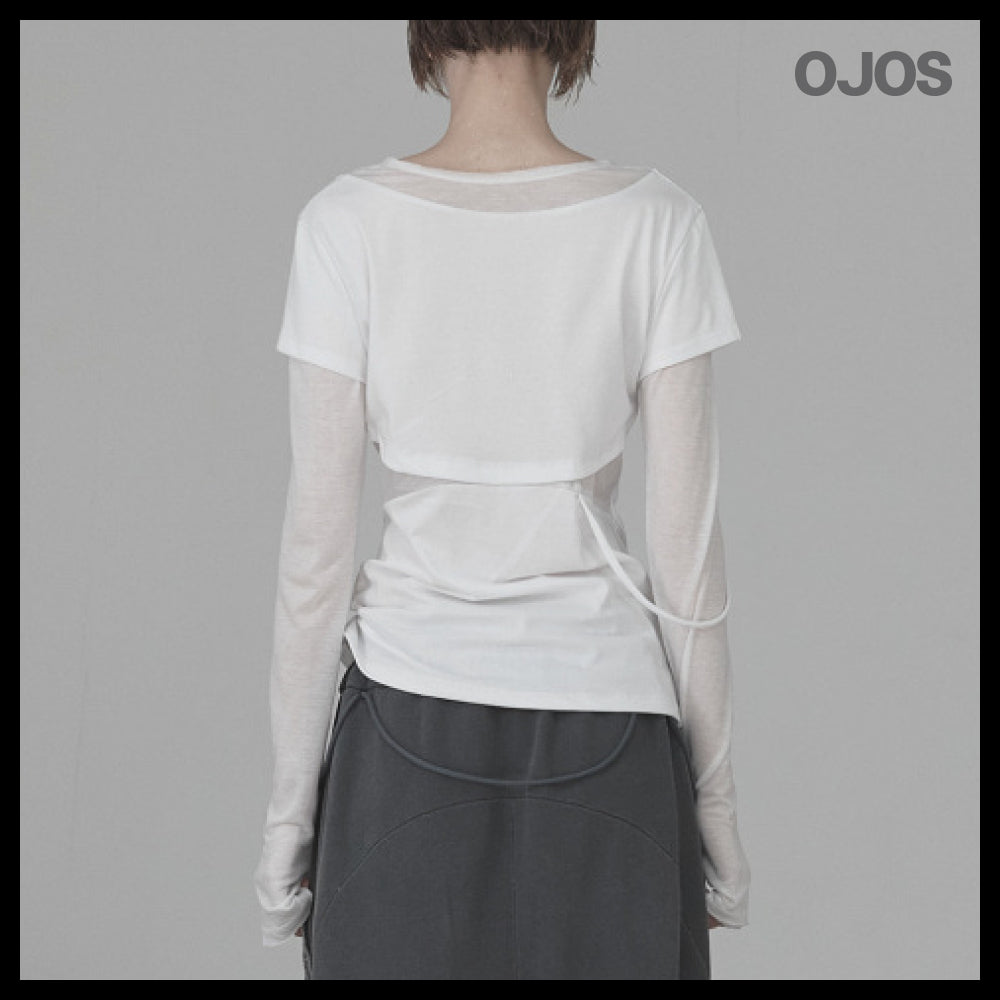 【OJOS】Layered Shoulder Strap Long Sleeves 4colors