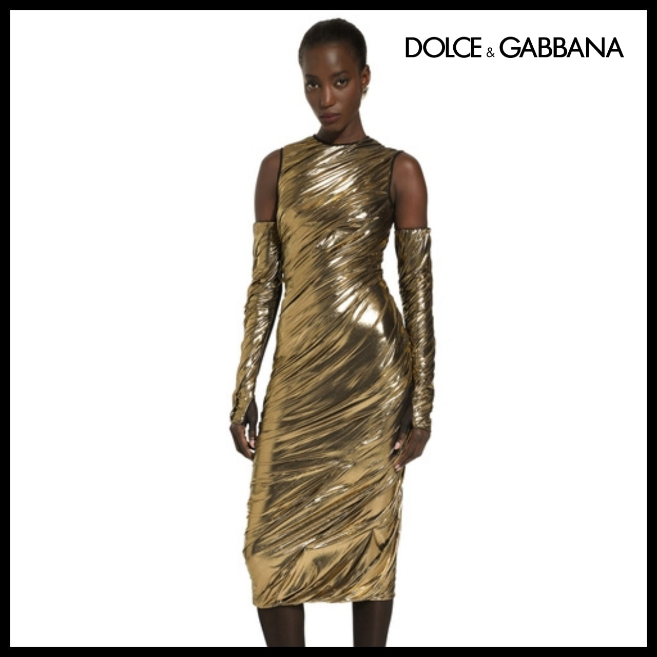 【Dolce & Gabbana】FOILED ORGANZINE CALF-LENGTH DRESS