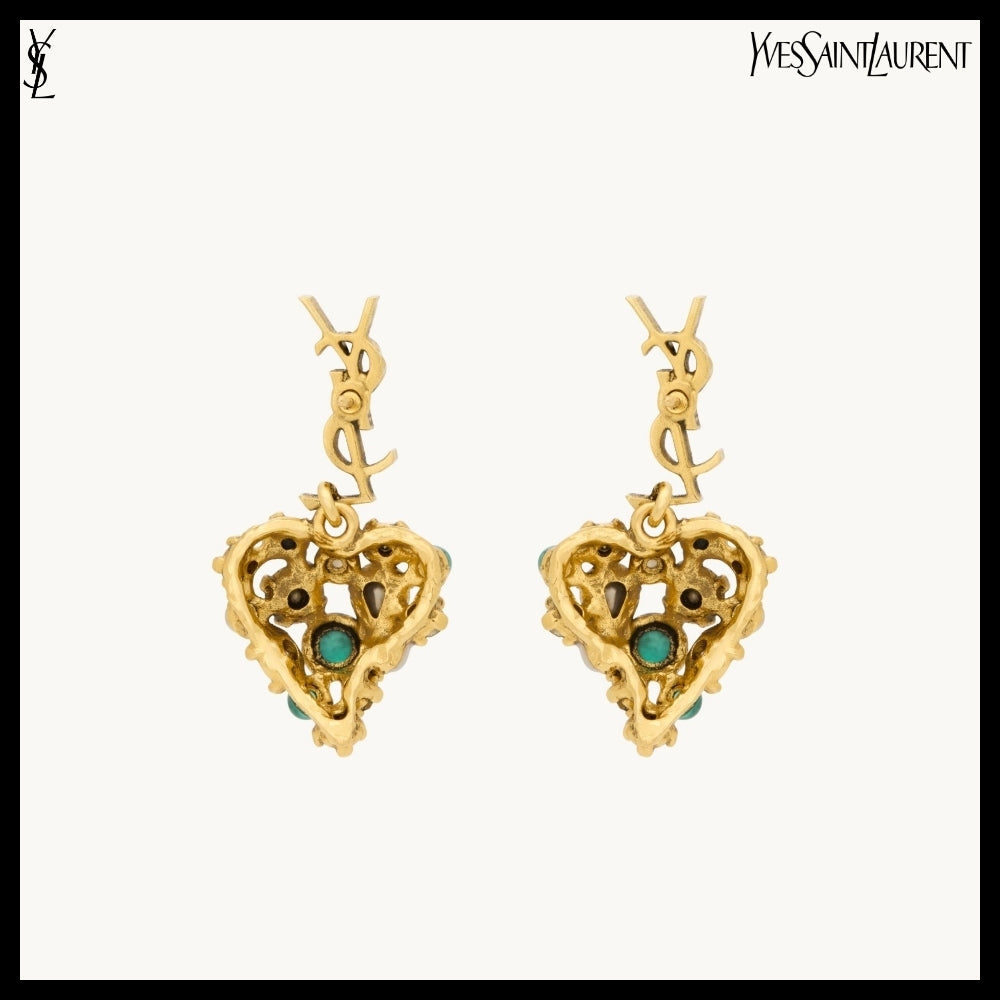 【Saint Laurent】Crystal Heart Earrings 2 Colors