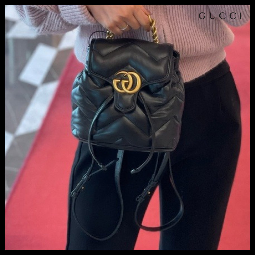 【GUCCI】Marmont Chevron Matelasse Nappa Backpack Black